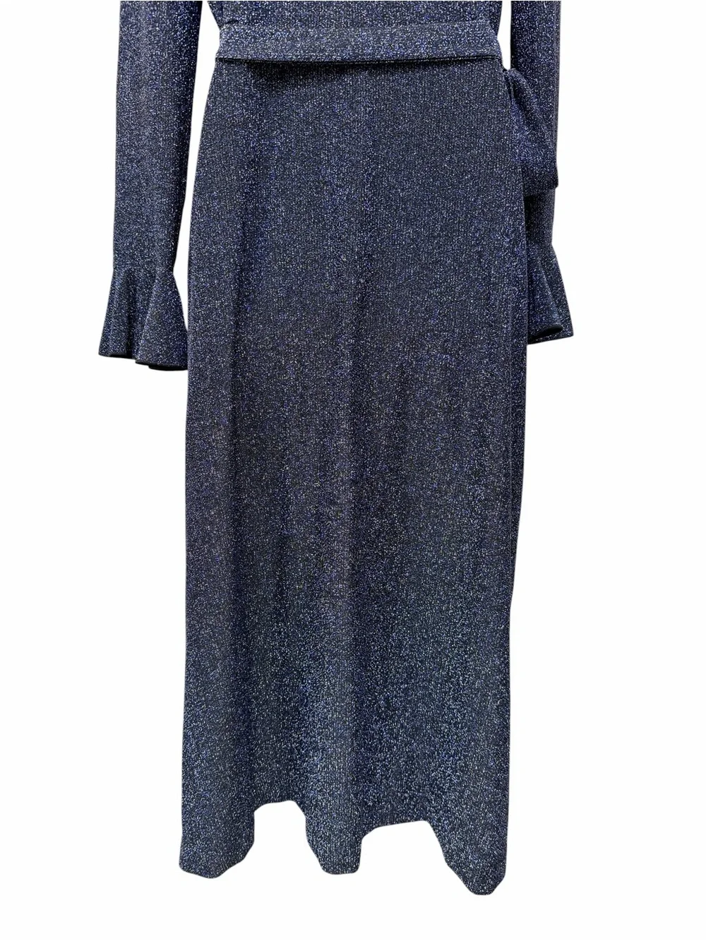 Free People Metallic Wrap Maxi Dress Navy Blue Ruffle Bell Sleeve Large - Picture 9 of 14